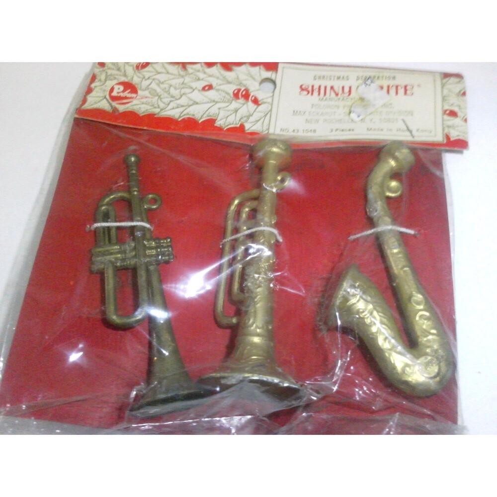 Shiny Brite Christmas musical instrument ornaments 1960's New in package